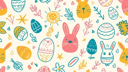 Rolgordijnen Ornament pattern of Easter Eggs, Colorful egg and bunny © Syahrul Zidane A