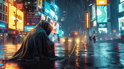 Fototapeta premium Loneliness in the Urban Night Lights