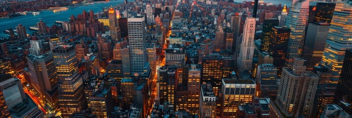 Obraz premium Sunset Over New York City Skyline with Dramatic Clouds