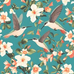 Colorful Hummingbird Engrossed in a Floral Feast