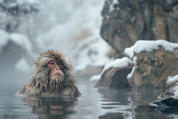 a monkey is swimming in a body of water