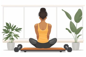 Woman exercise with dumbbells, cute flat cartoon illustration