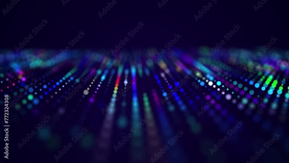Poster digital background with movement of glowing particles. complex technologies of big data. 3d renderin
