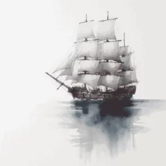 Foto op Canvas watercolor of ship on white background, Ship painting and illustration on white background © Haider