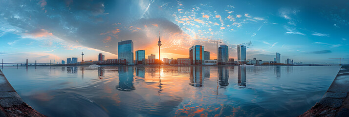 Panoramic view of Dusseldorf skyline. Germany. generative ai  - obrazy, fototapety, plakaty