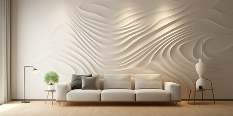 Clean lines and neutral tones accentuated by a striking 3D wall design.