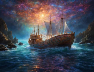 Deurstickers ship in the sea © Chris