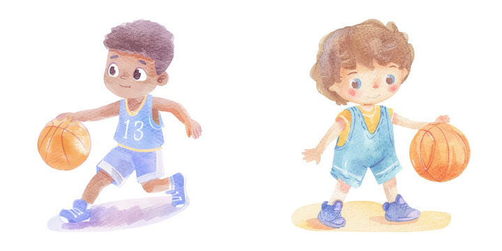 basketball cartoon watercolour vector illustration 