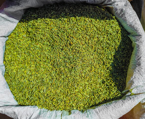 Sombu (FENNEL SEED) Closeup Shot at Wholesale market seller. Sombu is a spicy seed with strong...