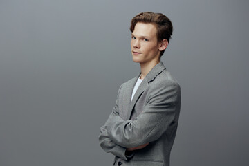 Stylish and Confident Caucasian Businessman in a Professional Studio Portrait