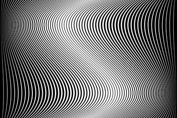 Abstract Op Art Halftone Black and White Wavy Lines Textured Background with 3D Illusion and Twisting Movement Effect.  - 772326919