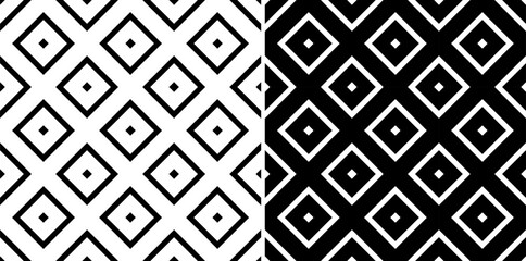 Set of Seamless Geometric Squares and Dots Black and White Patterns.  - 772326921