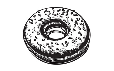 glazed donut with sprinkles, Pictogram Art, Black on white image
