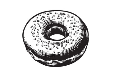 glazed donut with sprinkles, Pictogram Art, Black on white image