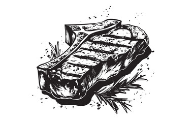 Grilled steak, Hand drawn style, vector illustrations