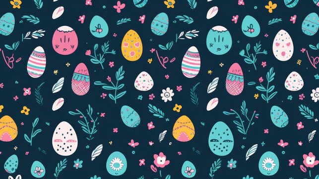 Ornament pattern of Easter Eggs, Colorful egg and bunny