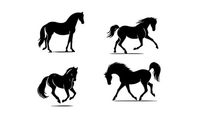 silhouettes set of horses , horse silhouettes in black and white 