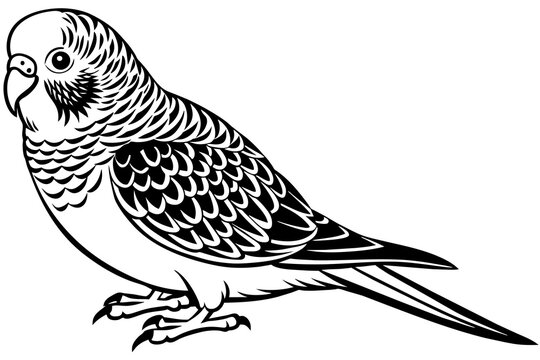 black and white budgie bird drawing clip art preview