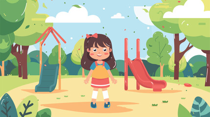 Little girl at park cartoon flat cartoon vactor illustration