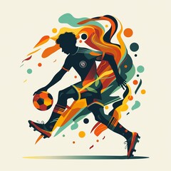 Soccer player cartoon illustration, colorful abstract person playing football abstract art collage