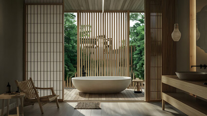  a serene bathroom space with clean lines and a minimalist aesthetic.