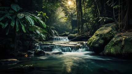 Gordijnen waterfall in the forest hills. © Shades3d