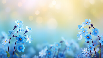 Beautiful nature landscape. Forget me not blue flowers blurred background.
