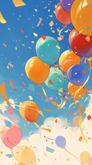 Fototapeta premium balloon birthday background with floating balloons in vibrant blue red, and confetti ideal for party themes birthday balloons with colorful confetti balloons background, perfect celebration designs