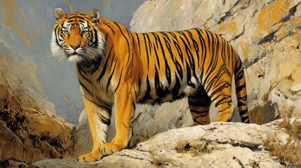 magnificent tiger in art signature style, showcasing the animal's strength and vibrant presence