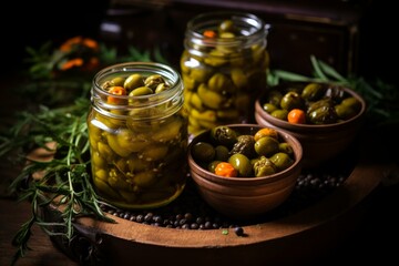 Crunchy Set pickled capers. Canning sauce food. Generate Ai