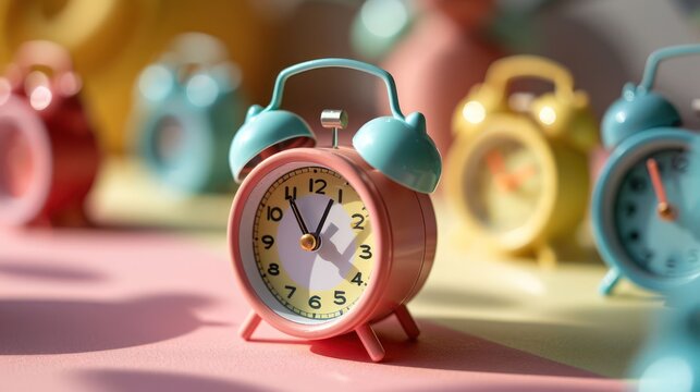 miniature tilt plastic alarm clock with toy vibes in isometric perspective