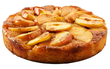 Delicious Apple Upside-Down Cake Detail on transparent background.