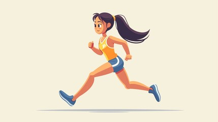 Athletes girl running, flat abstract colorful cartoon illustration