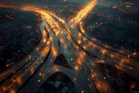 Aerial drone photo of ring road multilevel circular junction road, road junction. Aerial view of the transportation, traffic, route road and expressway in the city multi-level track modern design