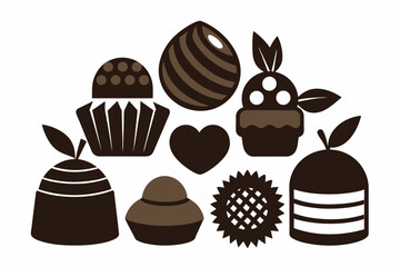 chocolate bonbons collection with different shapes silhouette black vector illustration