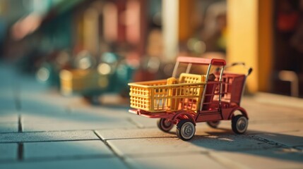 miniature tilt plastic trolley cart with toy vibes in isometric perspective
