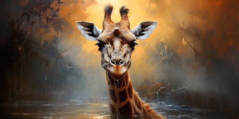Imagine a giraffe with a bright and colorful coat, representing the beauty and diversity of nature, - obrazy, fototapety, plakaty
