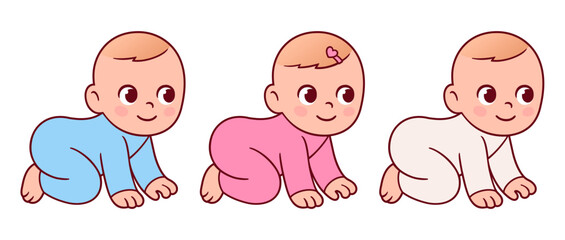 Cute cartoon baby boy, girl and gender neutral clothes