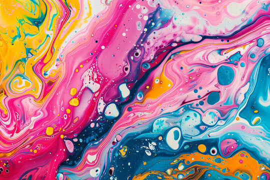 Colorful abstract painting background. Liquid marbling paint background. Fluid painting abstract texture. Intensive colorful mix of acrylic vibrant colors
