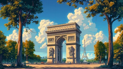 Fototapeta na wymiar Triumph Arch in Paris, France, cartoon illustration