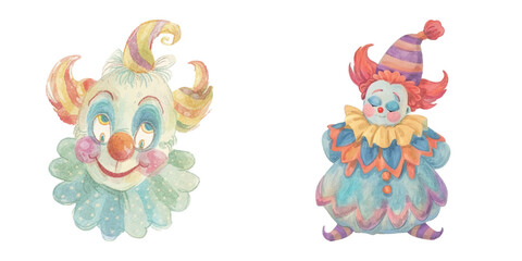 scary clown watercolour vector illustration 