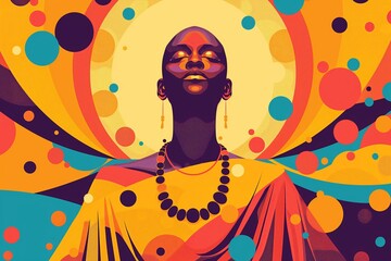 Obraz premium Meditating monk, art cartoon colorful illustration, Buddhism, spirituality, zen, prayer