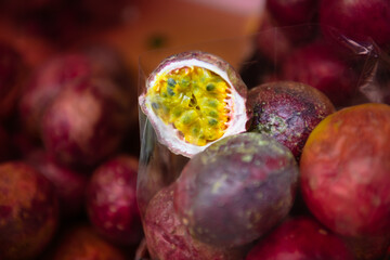 Fresh passion fruit in plastic bag