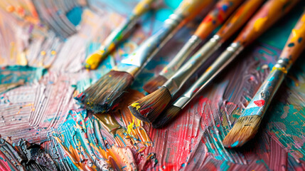 Obraz premium An artistic backdrop featuring paint splatters and brushstrokes setting the stage for creativity,
