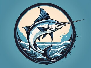marlin fish logo for fishing club - obrazy, fototapety, plakaty