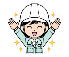 喜んでいる現場監督の女性