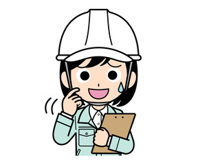 バインダーを持って動揺する現場監督の女性