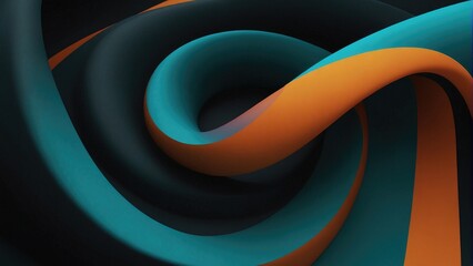 Whirlpool Teal, Orange, Cyan, and Black Smooth Color Gradient Swirl Background with Dark Grainy Texture for Web Banner, Poster, and Cover Design