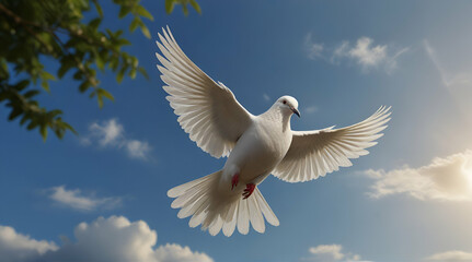Obraz premium beautiful peace white dove flying to get released out of a chain, freedom and victory concept.generative.ai