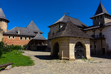 Courtyard of the Khotyn fortress, complex of fortifications situated on the hilly right bank of the Dniester in Khotyn, Ukraine